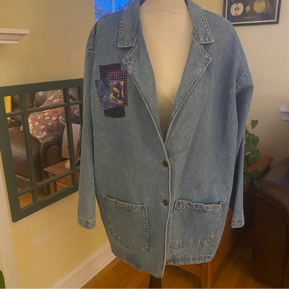 Arrietty Jackets & Blazers - Vintage 90s Arrietty Patchwork Denim Medium Wash Blazer Jacket Womens Sz: Large